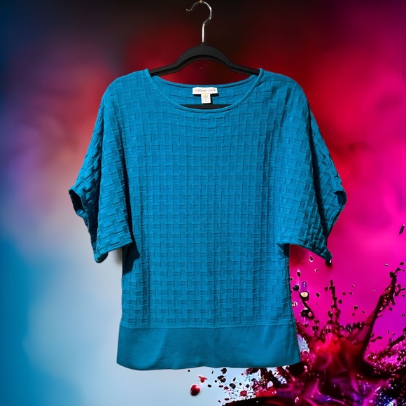 Coldwater Creek Ladies S Bright Blue Waffle Top - Picture 8 of 8